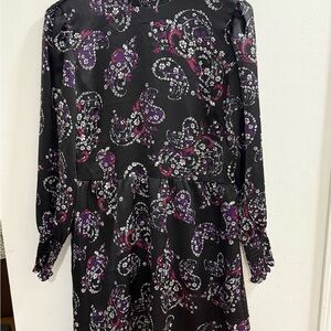 Loft‎ Women's Black Floral Paisley High Neck Dress Size 10P